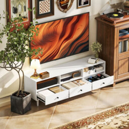 "Homcom Tv Unit, Tv Cabinet For Up To 75"", With Drawers, Shelves, Cream White" - thumbnail 1