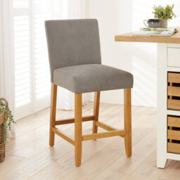 The Furniture Market Monty Grey Fabric Bar Stool Modern Minimalist Design Natural Oak Solid Wood Legs Comfortable Foam Seat Kitchen Counter Stool - thumbnail 1