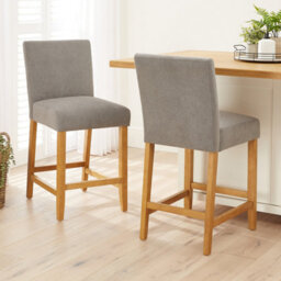 The Furniture Market Monty Grey Fabric Bar Stool Modern Minimalist Design Natural Oak Solid Wood Legs Comfortable Foam Seat Kitchen Counter Stool - thumbnail 3