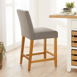 The Furniture Market Monty Grey Fabric Bar Stool Modern Minimalist Design Natural Oak Solid Wood Legs Comfortable Foam Seat Kitchen Counter Stool - thumbnail 2