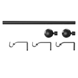 GoodHome Kimlos Gloss Black Nickel Effect Extendable Ball Single Curtain Pole Set, (L)1200mm-2100mm (Dia)19mm - thumbnail 2