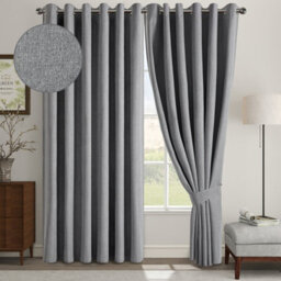 Ameha Charcoal Linen 100%blackout Eyelet Curtain 135Gsm-Energy Efficient Thermal Insulated Window Livingroom 66'x90' Pair Curtain Uk - thumbnail 2