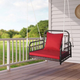 Hanging Porch Swing Chair Rattan Woven Rocking With Cushion - thumbnail 3