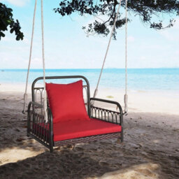 Hanging Porch Swing Chair Rattan Woven Rocking With Cushion - thumbnail 5
