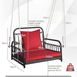 Hanging Porch Swing Chair Rattan Woven Rocking With Cushion - thumbnail 2