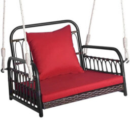 Hanging Porch Swing Chair Rattan Woven Rocking With Cushion