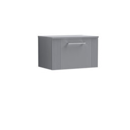 Balterley Belvide Partial Fluted 1 Drawer Wall Hung Vanity Unit With Colour Coordinating Worktop - 600mm - Satin Grey
