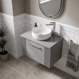 Balterley Belvide Partial Fluted 1 Drawer Wall Hung Vanity Unit With Colour Coordinating Worktop - 600mm - Satin Grey - thumbnail 3