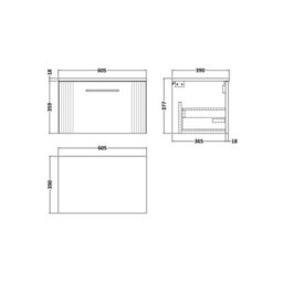 Balterley Belvide Partial Fluted 1 Drawer Wall Hung Vanity Unit With Colour Coordinating Worktop - 600mm - Satin Grey - thumbnail 2