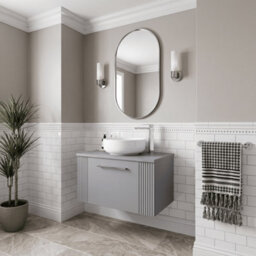 Balterley Belvide Partial Fluted 1 Drawer Wall Hung Vanity Unit With Colour Coordinating Worktop - 600mm - Satin Grey - thumbnail 4