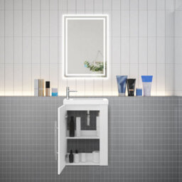 Sline 440mm Wall-Hung Matte White Bathroom Vanity Unit With Integrated Sink, 1 Door Soft-Close Standing Design Flat Packed - thumbnail 5