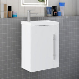 Sline 440mm Wall-Hung Matte White Bathroom Vanity Unit With Integrated Sink, 1 Door Soft-Close Standing Design Flat Packed - thumbnail 4