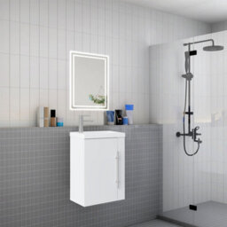 Sline 440mm Wall-Hung Matte White Bathroom Vanity Unit With Integrated Sink, 1 Door Soft-Close Standing Design Flat Packed - thumbnail 7