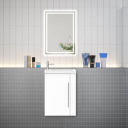 Sline 440mm Wall-Hung Matte White Bathroom Vanity Unit With Integrated Sink, 1 Door Soft-Close Standing Design Flat Packed - thumbnail 6