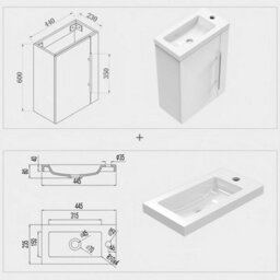 Sline 440mm Wall-Hung Matte White Bathroom Vanity Unit With Integrated Sink, 1 Door Soft-Close Standing Design Flat Packed - thumbnail 2