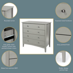 Core Products Como 4 Drawer Light Grey Chest Of Drawers  - H85.0Cm X W83.0Cm X D43.0Cm - thumbnail 8