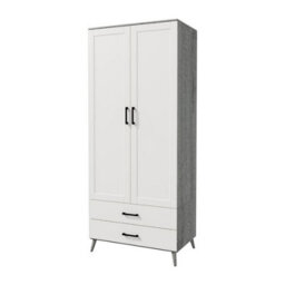 Urbn-Living Urbnliving 180Cm Height Ash Grey Wardrobe With White 2 Door 2 Drawer Modern Bedroom Clothes Storage Hanging Rail - thumbnail 6
