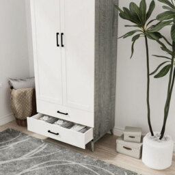 Urbn-Living Urbnliving 180Cm Height Ash Grey Wardrobe With White 2 Door 2 Drawer Modern Bedroom Clothes Storage Hanging Rail - thumbnail 3