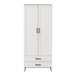 Urbn-Living Urbnliving 180Cm Height Ash Grey Wardrobe With White 2 Door 2 Drawer Modern Bedroom Clothes Storage Hanging Rail - thumbnail 5