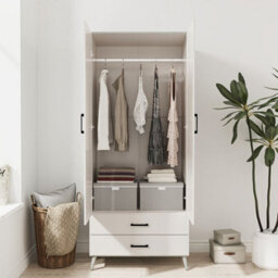 Urbn-Living Urbnliving 180Cm Height Ash Grey Wardrobe With White 2 Door 2 Drawer Modern Bedroom Clothes Storage Hanging Rail - thumbnail 4