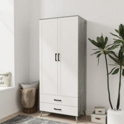 Urbn-Living Urbnliving 180Cm Height Ash Grey Wardrobe With White 2 Door 2 Drawer Modern Bedroom Clothes Storage Hanging Rail