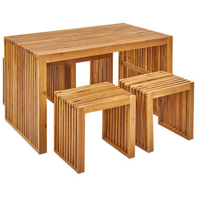 Beliani Garden Dining Set With Stools 4 Seater Bellano Acacia Wood Brown - image 1