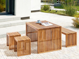 Beliani Garden Dining Set With Stools 4 Seater Bellano Acacia Wood Brown - thumbnail 2