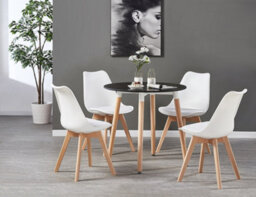 Life Interiors 5Pcs Dining Set - A Black Round Dining Table & Set Of 4 White Lorenzo Tulip Chairs With Padded Seat - thumbnail 2