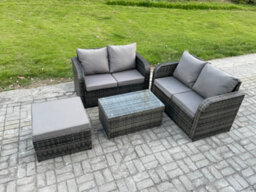 Fimous Outdoor Lounge Sofa Set Rattan Garden Furniture Set With Rectangular Coffee Table Big Footstool For Terrace - thumbnail 2