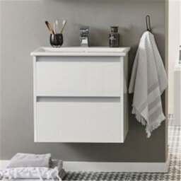 Clifton Bathroom 2-Drawer Wall Hung Vanity Unit With Basin 600mm Wide - White - (Urban) - Brassware Not Included - thumbnail 3