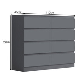 Fwstyle 8 Drawer Dark Grey Chest Of Drawers (H) 99Cm (W) 110Cm (D) 40Cm - thumbnail 4