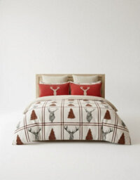 Ultra Soft Teddy Duvet Cover Set Stag Christmas Cozy Fleece Bedding Cream - thumbnail 2