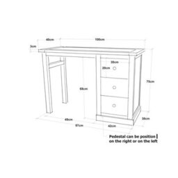Cabinet Bits Castelli 3 Drawer Desk - Dressing Table Brass Knob - thumbnail 2