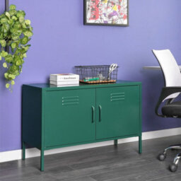 Beliani Green Steel Two-Door Sideboard For Home Office And Living Room, W100 X D40 X H65Cm - thumbnail 2