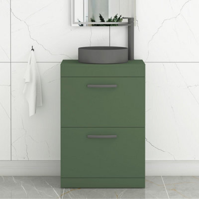 Royal Bathrooms Turin 800mm Freestanding Bathroom Vanity Unit With Sink 2 Drawer Matt Green & Art Round Countertop Basin - image 1