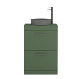 Royal Bathrooms Turin 800mm Freestanding Bathroom Vanity Unit With Sink 2 Drawer Matt Green & Art Round Countertop Basin - thumbnail 5