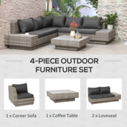 Wyld Haus Vaneno Light Grey 5-Seater Modular Rattan-Style Outdoor Corner Sofa And Coffee Table Set With Cushions - thumbnail 7