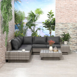 Wyld Haus Vaneno Light Grey 5-Seater Modular Rattan-Style Outdoor Corner Sofa And Coffee Table Set With Cushions - thumbnail 4