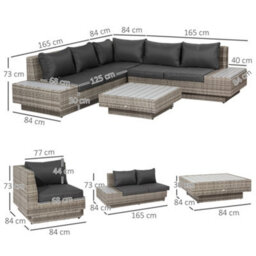 Wyld Haus Vaneno Light Grey 5-Seater Modular Rattan-Style Outdoor Corner Sofa And Coffee Table Set With Cushions - thumbnail 5
