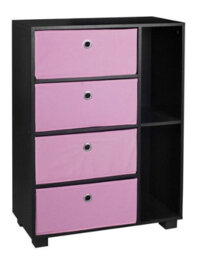 Urbn-Living Urbnliving Height 84Cm Wooden 6 Section Black Bookcase And Pink Drawer