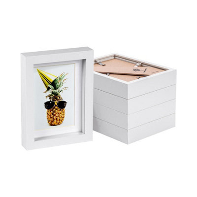 "Nicola Spring 5 X 7"" Photo Frames - White Mount 3D Photo Frame Picture Frame Box Portrait Display Case & Spacer (20 X 15Cm) X5" - image 1