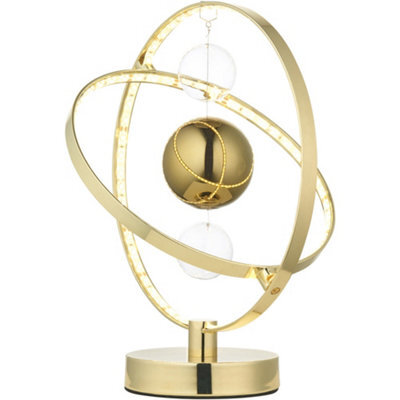Loops Gold Effect Plate With Clear Table Lamp - Gold Glass Shade - 325mm Tall Light - 6.89W Led (Smd 2835) Warm White - image 1
