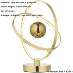 Loops Gold Effect Plate With Clear Table Lamp - Gold Glass Shade - 325mm Tall Light - 6.89W Led (Smd 2835) Warm White - thumbnail 2