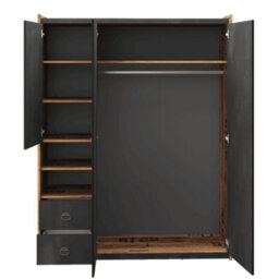 Arte Spacious Fargo Hinged Wardrobe With Drawers And Shelves In Raw Steel & Canyon Alpine Spruce (W1500mm X H1900mm X D520mm) - thumbnail 2
