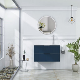 Royal Bathrooms Evora 800mm Midnight Blue Fluted Wall Hung Countertop Vanity Unit 2 Drawer With Round Basin - thumbnail 2
