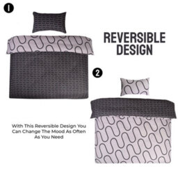 Ameha Print Duvet Cover Matching Pillowcase 3 Piece Set Black & Grey Wave Design King Size (230X220Cm) - thumbnail 8