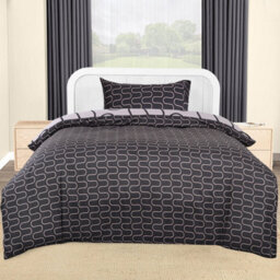 Ameha Print Duvet Cover Matching Pillowcase 3 Piece Set Black & Grey Wave Design King Size (230X220Cm) - thumbnail 2