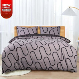 Ameha Print Duvet Cover Matching Pillowcase 3 Piece Set Black & Grey Wave Design King Size (230X220Cm) - thumbnail 1