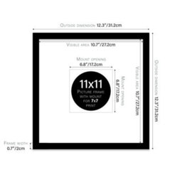 "11X11"" Black Picture Frame - 11X11"" Square Frame With 7X7"" Mount For 11X11""/7X7"" Pictures Art Deco Style Room Decor, 1 Pack" - thumbnail 2