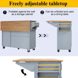 Btm Kitchen Island With Storage Removable Serving Trolley Multifunction Dining Table Vintage Style Blue - thumbnail 7